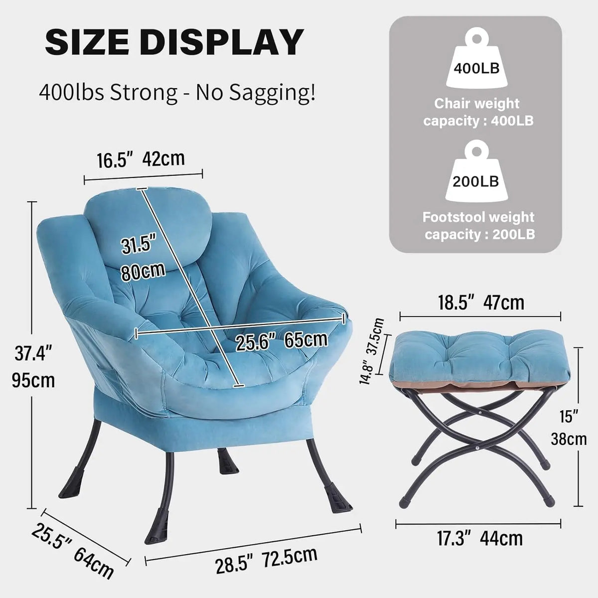 Modern Velvet Lounge Chair with Ottoman, Comfy Reading Armchair with Footrest for Living Room, Bedroom, Dorm