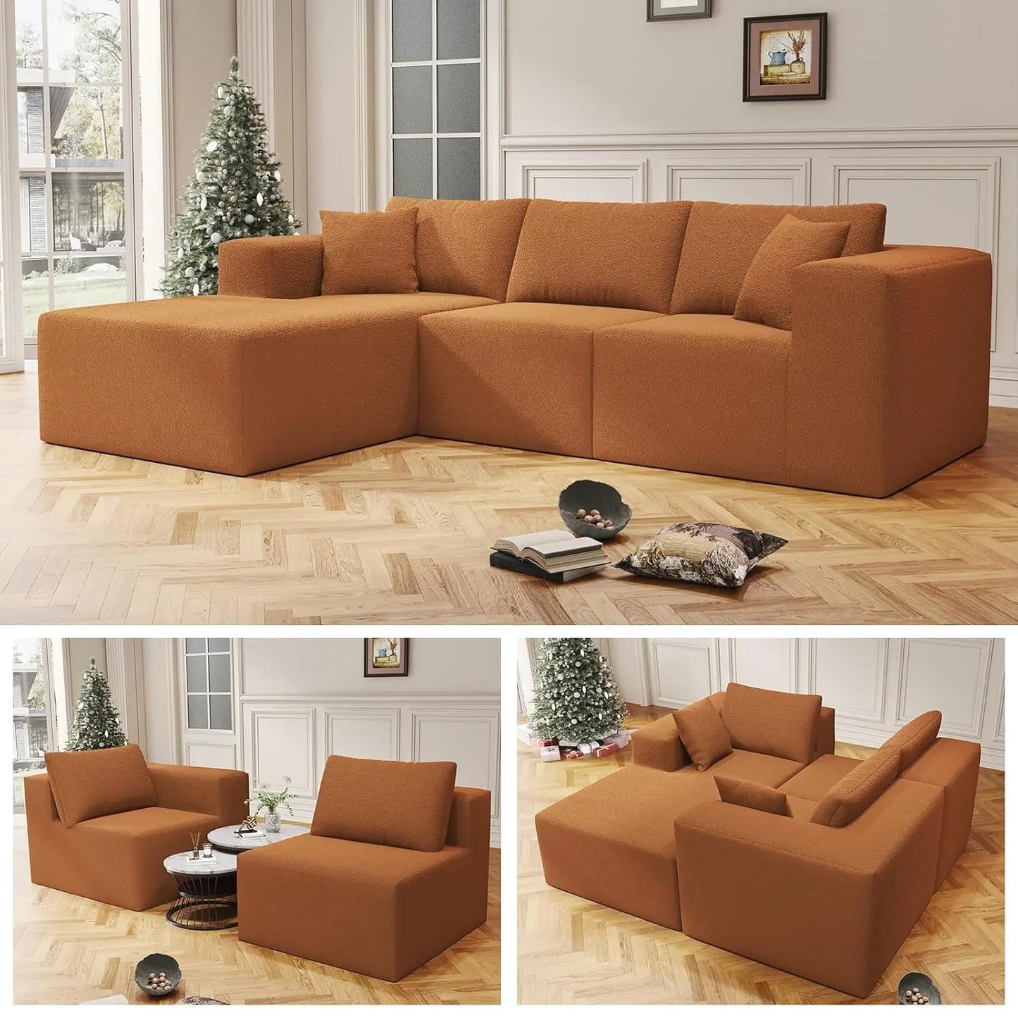 108" Cloud Sectional Couch with L-Shape Chaise,4 Seat Modern Modular Sofa with Deep Seat,Upholstered Couches for Living Room Bed