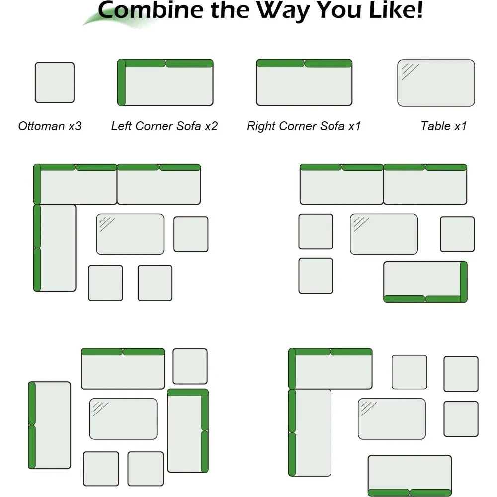 Patio Furniture Set, 7 Pieces Outdoor Patio Furniture with Dining Table&Chair, All Weather Wicker Conversation Set with Ottoman
