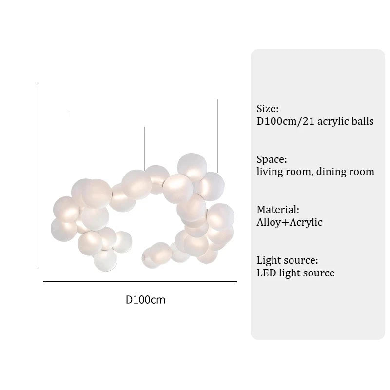 SANDYHA French Style Acrylic Ball Pendant Lights Creative Modern LED Chandelier Hanging Lamp for Living Room Dining Room Home