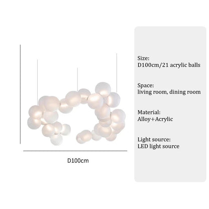 SANDYHA French Style Acrylic Ball Pendant Lights Creative Modern LED Chandelier Hanging Lamp for Living Room Dining Room Home