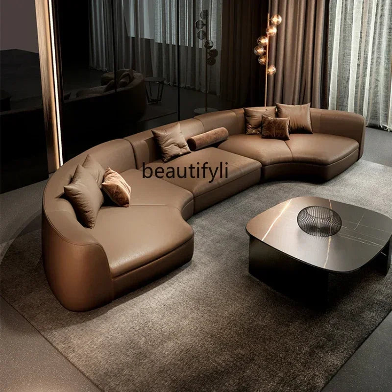 20031A Curved Leather Sofa First Layer Cowhide Semicircle Living Room Italian Modern Simple High-End Elegant
