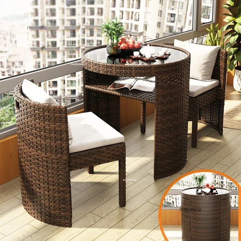 Rattan Garden Furniture Sets Balcony Home Table Chairs Storage Leisure Table and Chair Three-piece Set Outdoor Patio Combination