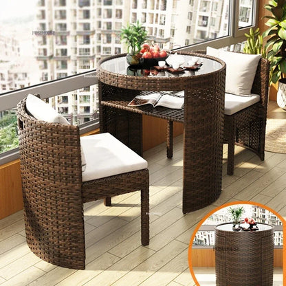Rattan Garden Furniture Sets Balcony Home Table Chairs Storage Leisure Table and Chair Three-piece Set Outdoor Patio Combination