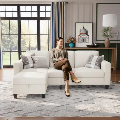 Pet-Friendly 78 L-Shaped Modular Sofa with Washable Cover and Convertible Three-Seater for Living Room