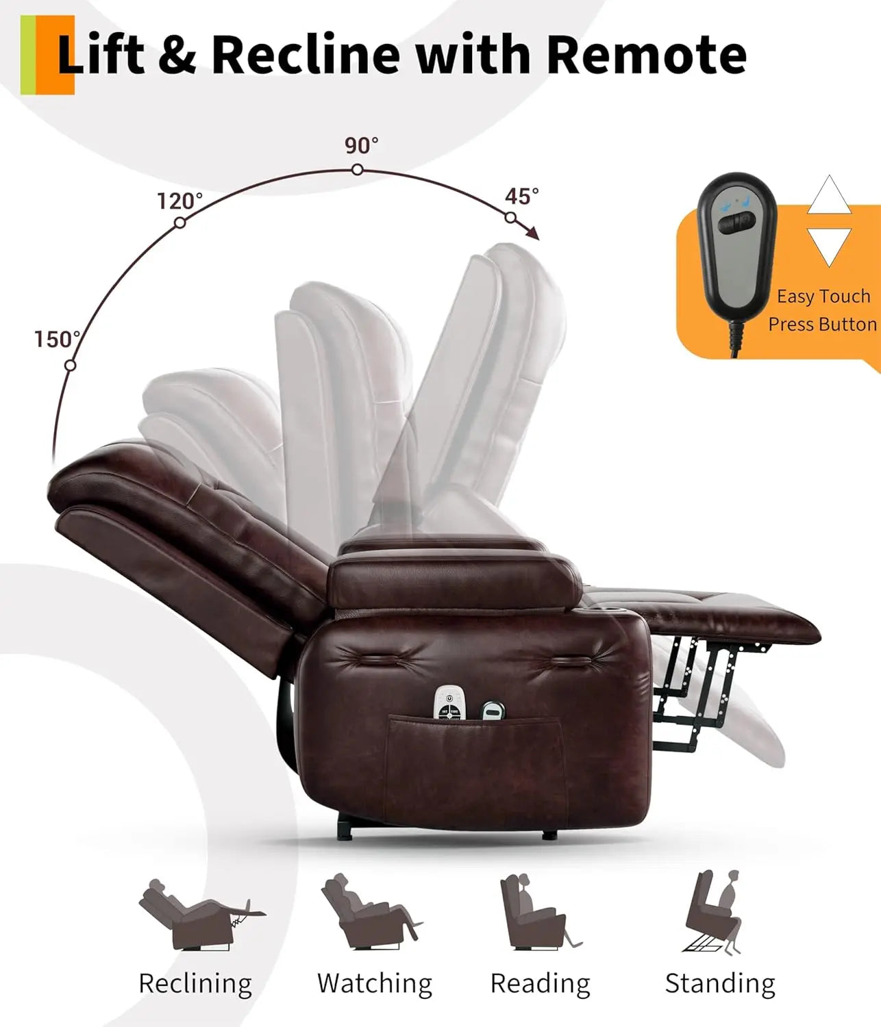 Power Lift Recliner Chair Heat and Massage, PU Leather, Adjustable Back and Legs, Electric Lift Chair Designed for The Elderly