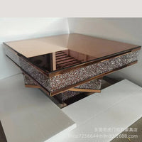 2024 hot sale modern light luxury rose gold 3D three-dimensional mirror rhinestone glass living room square coffee table corner