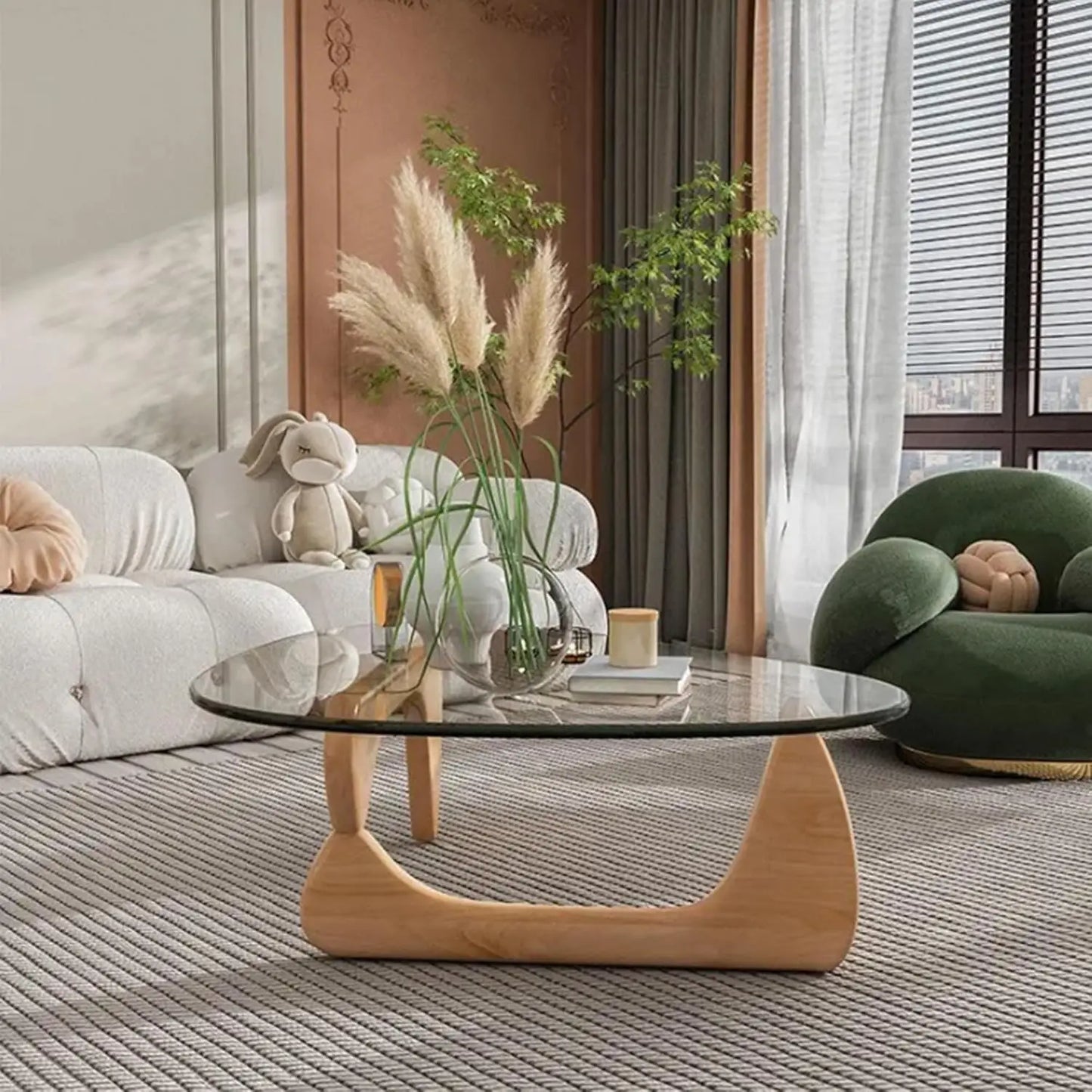Table basse moderne en verre, 32,68" P x 22,44" L x 15,75" H, tables à thé rondes abstraites pour salon, maison, bureau, industriel