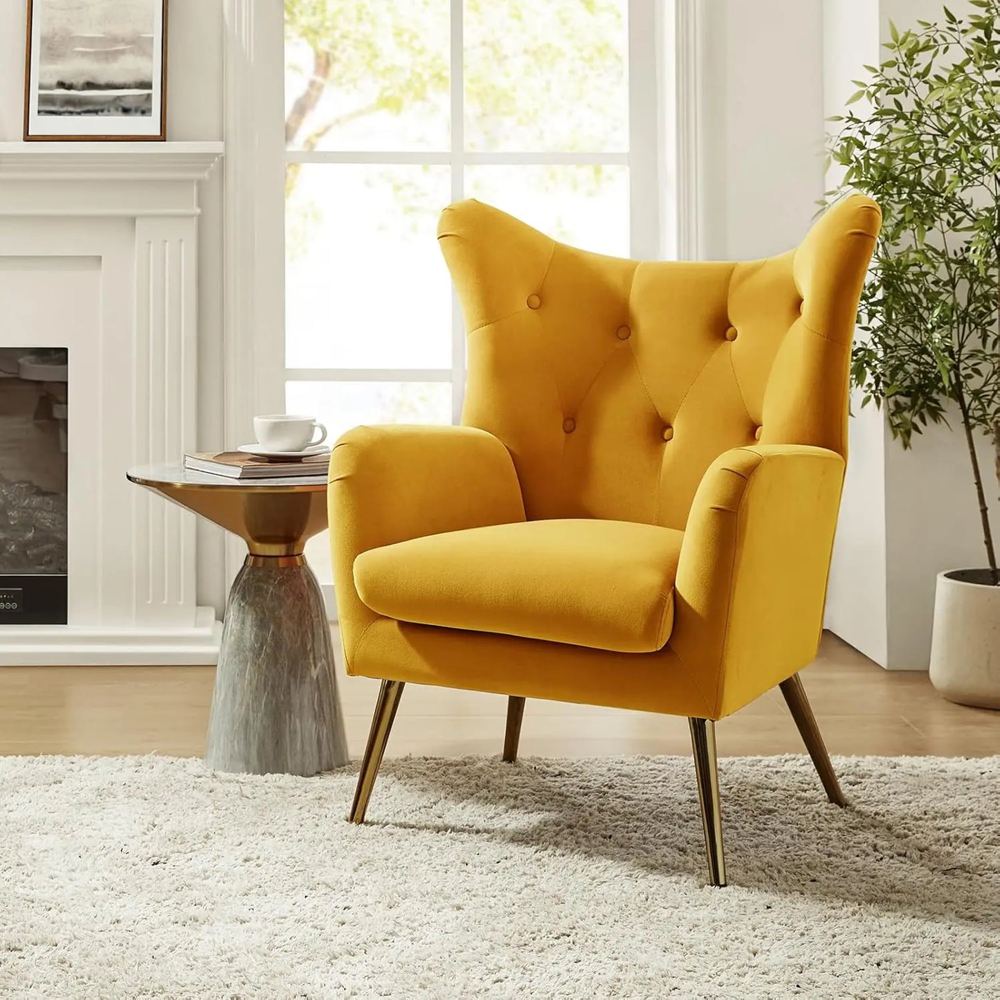 Velvet Accent Chair, Modern Wingback Arm Chair with Metal Gold Legs, Velvet Tufted Upholstered for Living Room, Customized