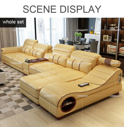Leather Sectional Sofa for Living Room, Massage Recliner, Home Furniture, Modern Style