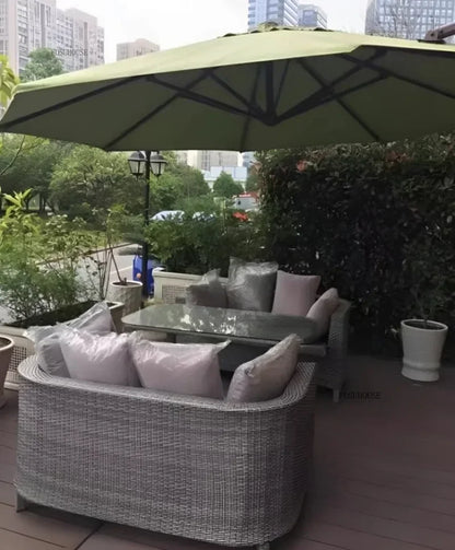 Nordic Outdoor Garden Sofas Leisure PE Rattan Garden Terrace Sofa Chair Set Courtyard Balcony Double Sofa Outdoor Furniture GG A