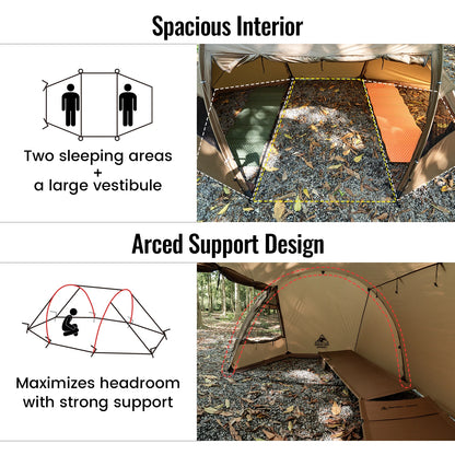 OneTigris Raven Nest Tunnel Hot Tent 2 Person Camping Shelter with Stove Jack 4 Season Waterproof Tent for Backpacking Bushcraft