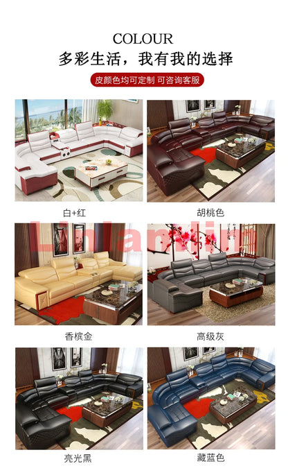 MANBAS Italian Cow Genuine Leather Couch Set Big Sofas Modernos Para Sala with Speaker, Bluetooth Audio, USB Charging,Storage