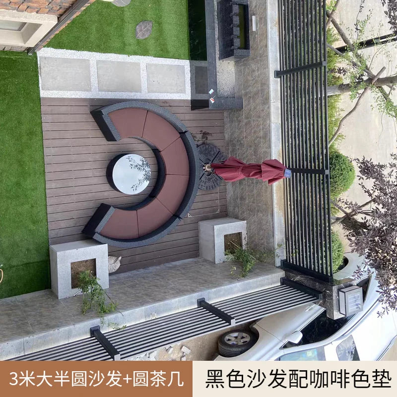 Outdoor rattan sofa courtyard open-air combination seat pe imitation rattan outdoor garden leisure balcony full circle curved ch