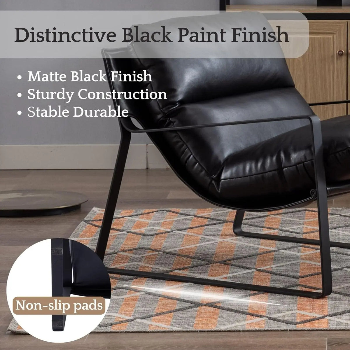 Modern PU Leather Office Chair with Metal Base Removable Cushion Comfy Lounge Chair for Living Room Bedroom Office Black