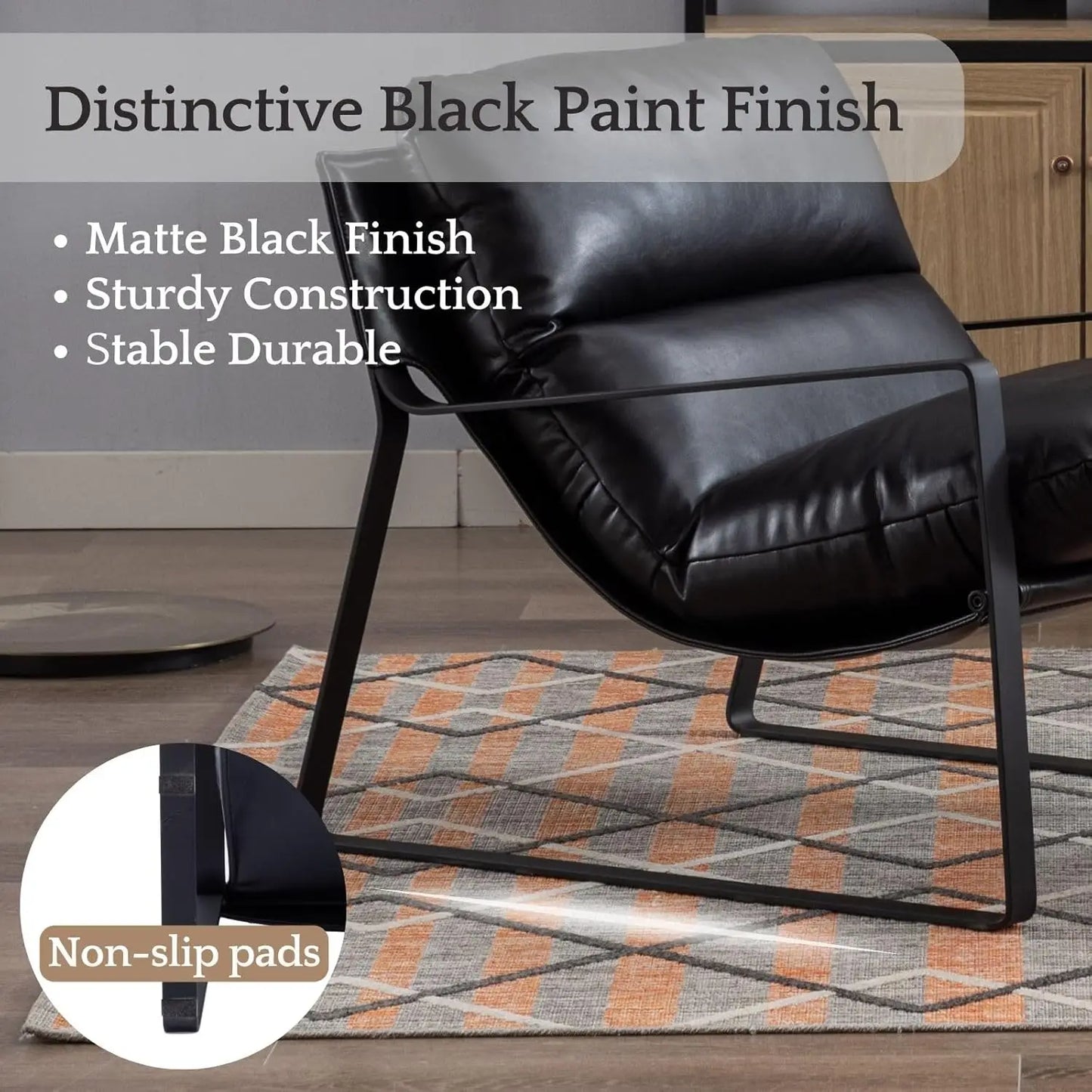 Modern PU Leather Office Chair with Metal Base Removable Cushion Comfy Lounge Chair for Living Room Bedroom Office Black