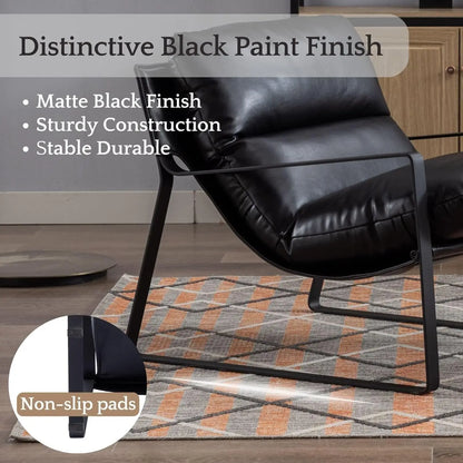Modern PU Leather Office Chair with Metal Base Removable Cushion Comfy Lounge Chair for Living Room Bedroom Office Black