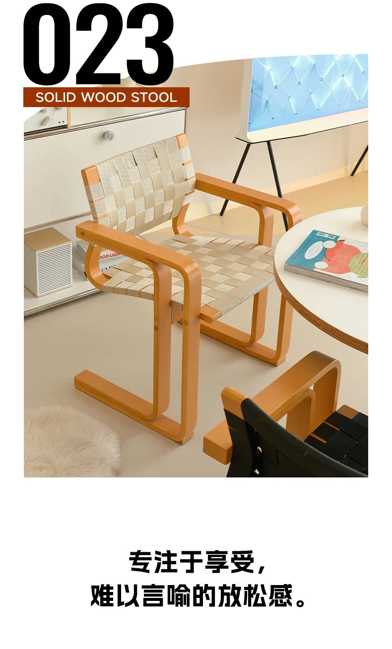 xArmrest Dining Chair Mid-Ancient Woven Chair Retro Desk Office Computer Chair