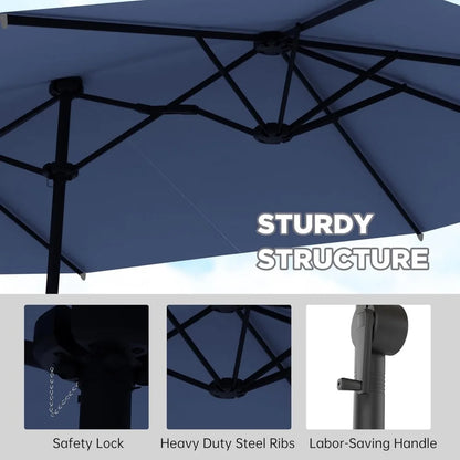 15FT Large Patio Umbrella with Base Included, Outdoor Deck Standing Umbrella with Crank Handle, Double-Side Rectangular Pool Umb