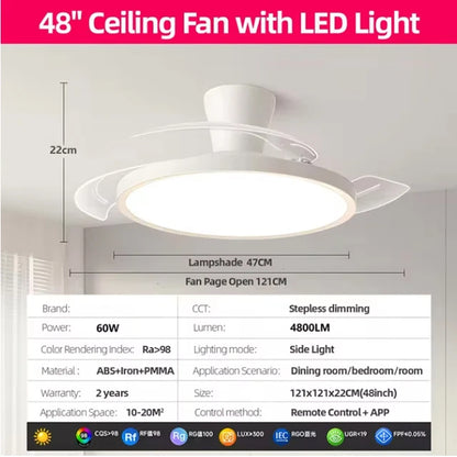 Ultra Thin Ceiling Fan lamps Retractable Fan Blade with Remote Control Fan for Room Bedroom Living Room Led Lighting AC95-260V