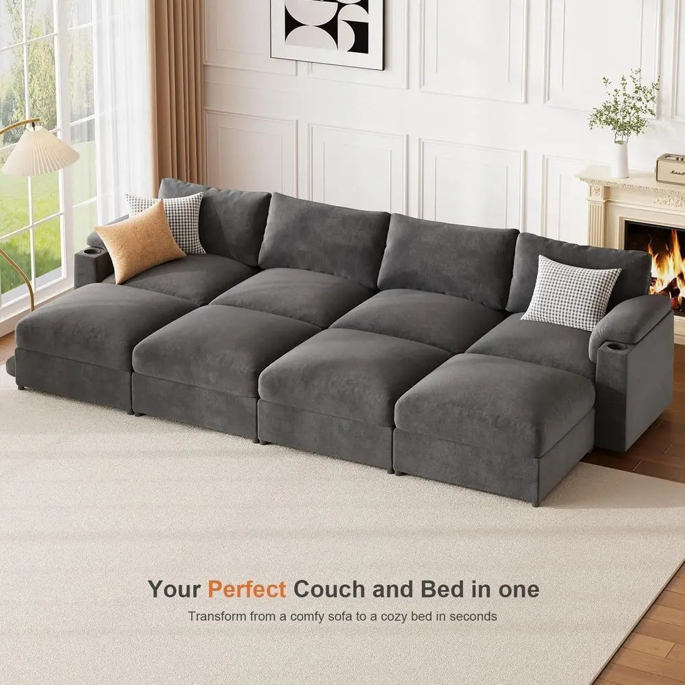 Oversized Velvet Cloud Sectional Sleeper Sofa with Chaise