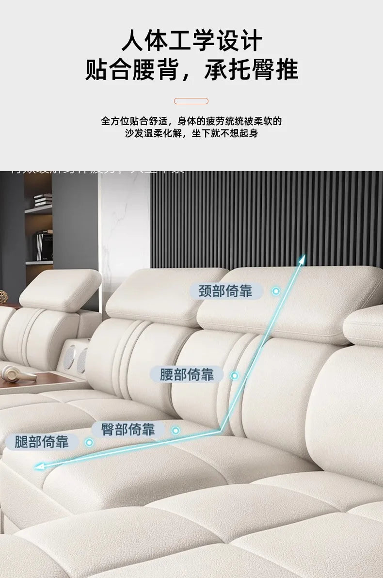 Simple modern leather sofa first layer cowhide living room large corner full set of light luxury leather sofa combination