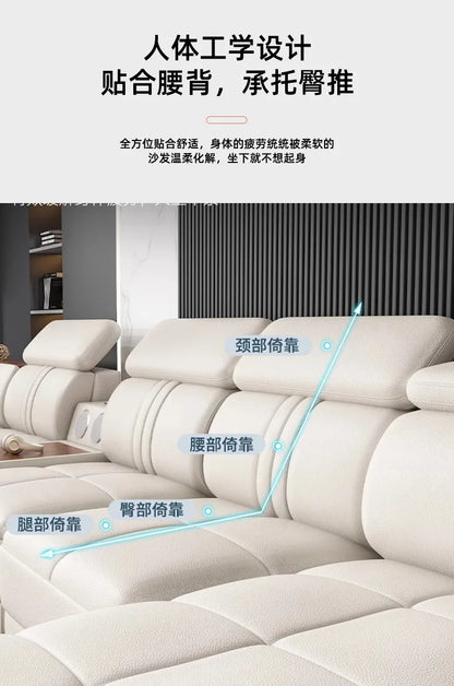 Simple modern leather sofa first layer cowhide living room large corner full set of light luxury leather sofa combination