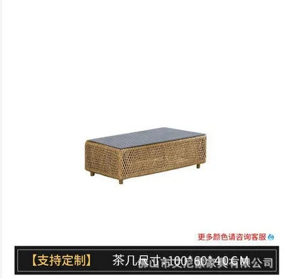 Outdoor sofa teak PE rattan sofa outdoor garden sun protection leisure courtyard rattan chair sofa