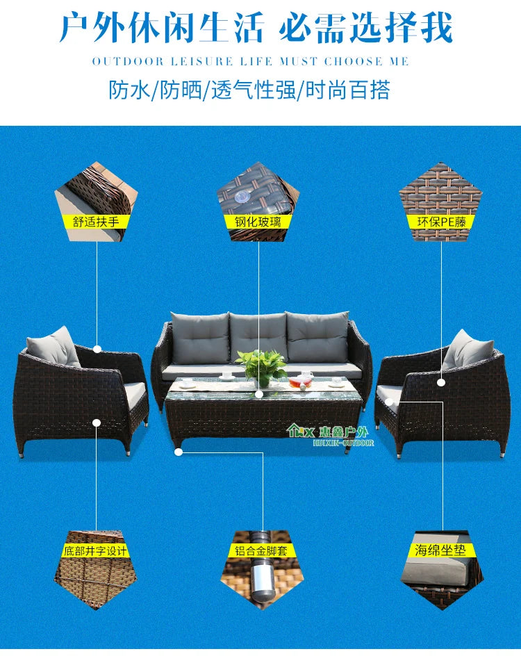Leisure Courtyard Garden Sofas Outdoor Simple Homestay Coffee Table Garden Sofa Terrace Pe Rattan Furniture Sofá Exterior MHHYSF