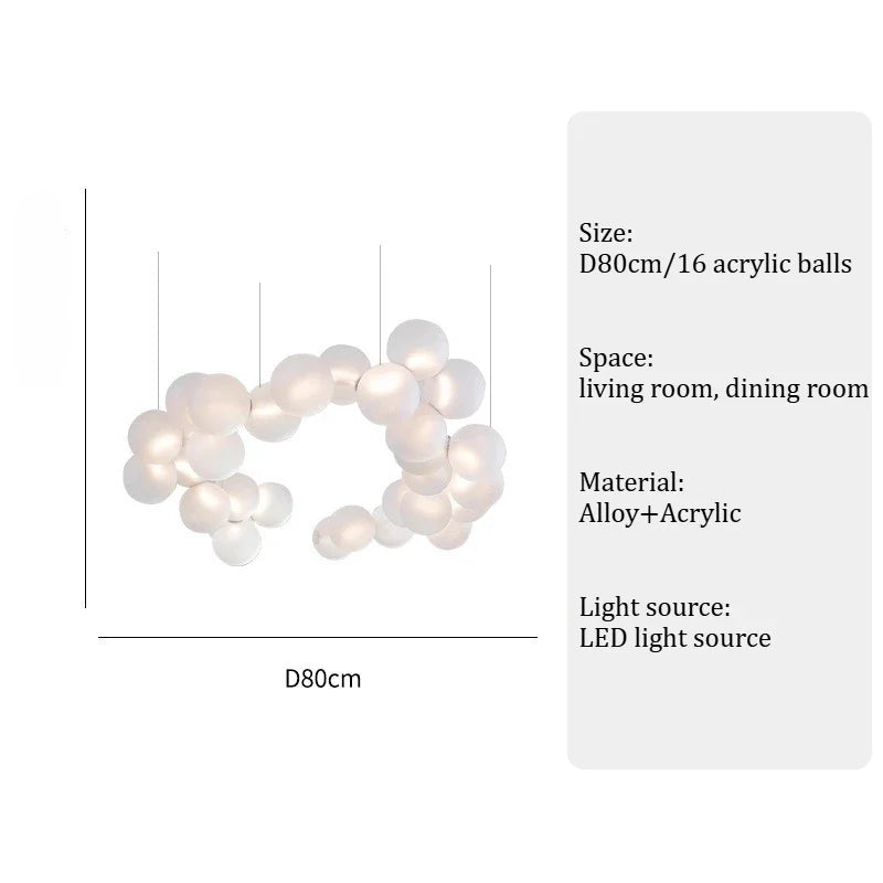 SANDYHA French Style Acrylic Ball Pendant Lights Creative Hanging Chandelier LED Lamps for Living Room Dining Table Modern Home