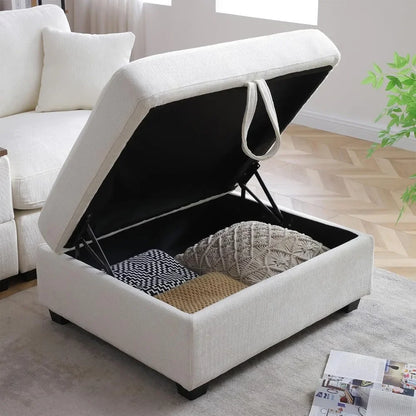 L Shaped Sectional Couch with Ottoman, Deep Seat Modular Sofa with Storage Arms, 3 Seater, Living Room, 120"