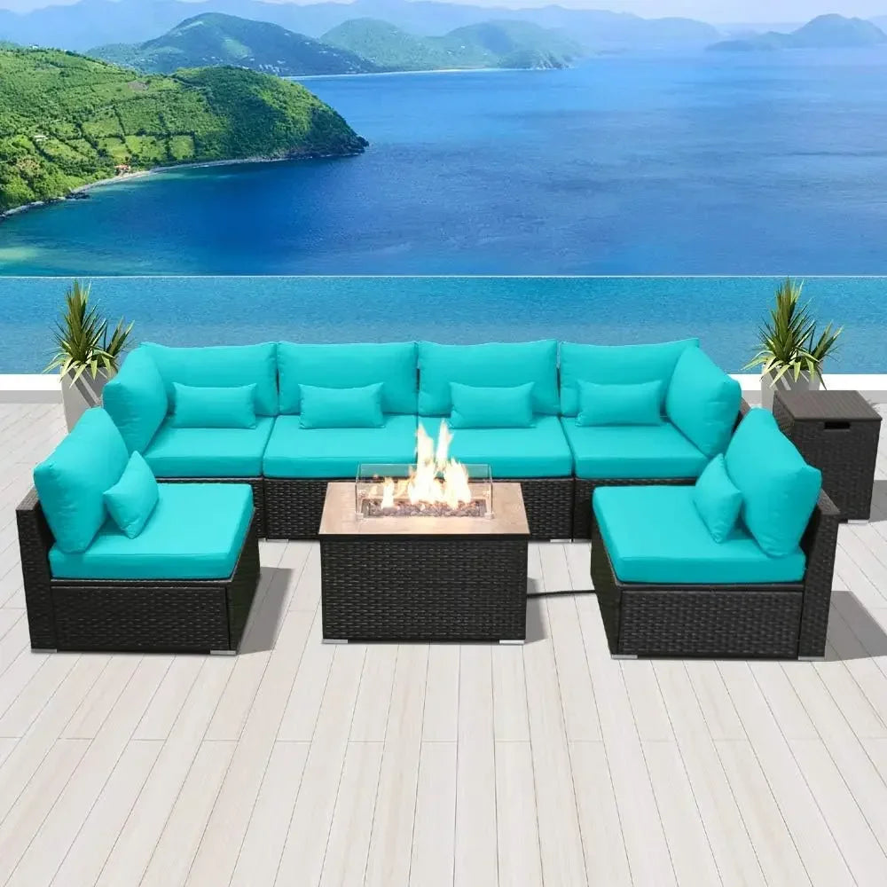 #For Patio Furniture Sectional Sofa with Gas Fire Pit Table Outdoor Patio Furniture Conversation Sets Propane Fire Pit&