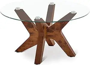 Round Glass Coffee Table, 31.5 in Clear Accent Table Cocktail Table with MDF Leg and Tempered Glass Top