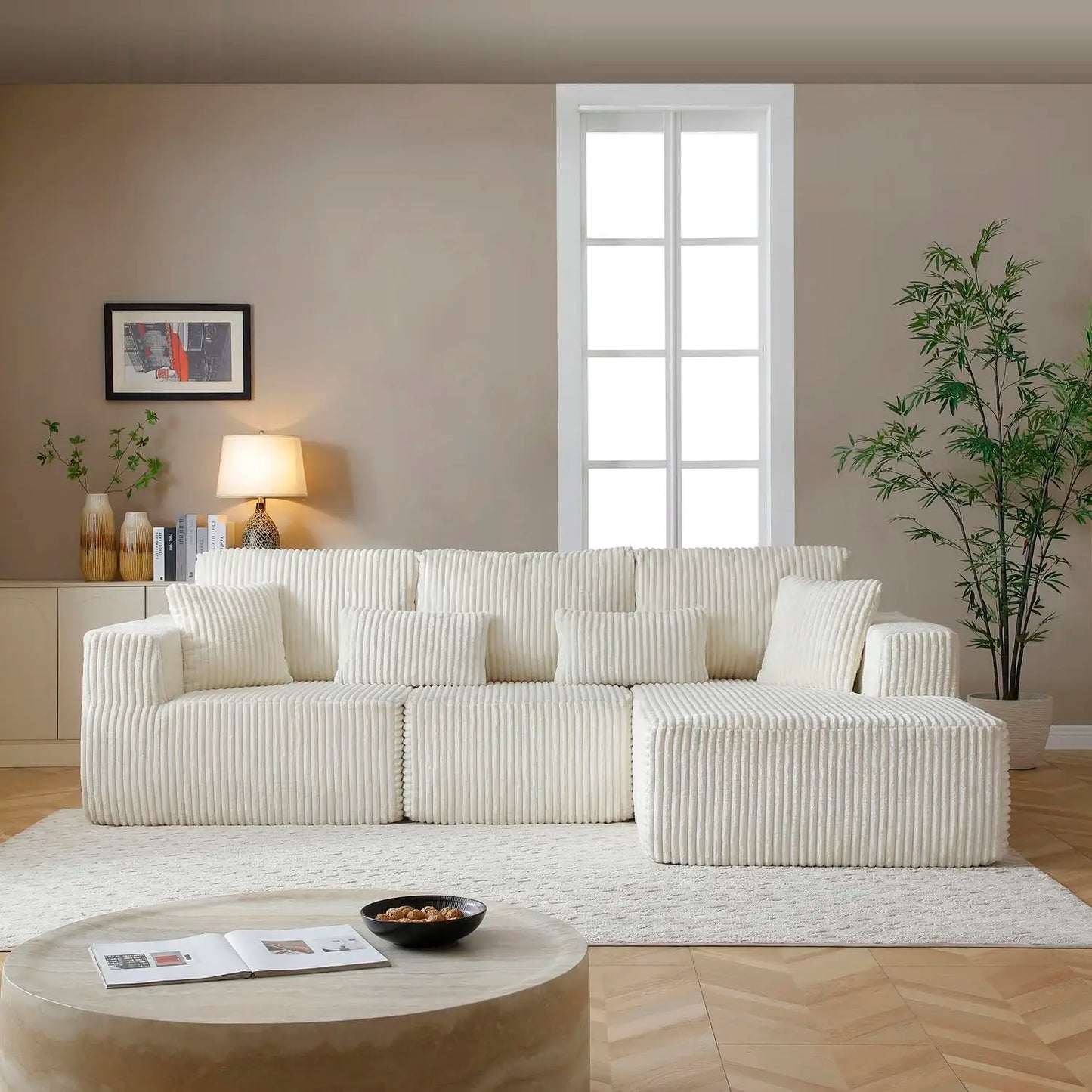 110" Cloud Sectional Couch, Modular Sectional Sofa with Deep Seat, Corduroy Upholstered Boneless Couch for Living Room Bedroom,
