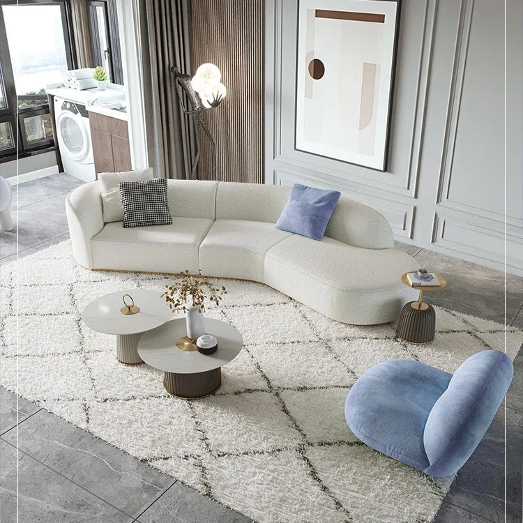 Luxury Modern Modular Berber Fleece Sofa Set Unique Minimalist Design Reclining for Hotel Living Room Wood Fabric Material