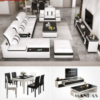 Modern Genuine Leather Sofa Living Room By MANBAS - Stylish Italian Couch with Bluetooth Speaker, USB & Adjustable Headrests