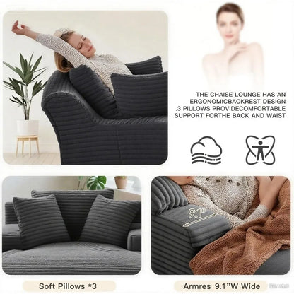 68'' chaise lounge chair indoor, gray corduroy boneless couch,reading cloud couches for bedroom living room fluffy oversized sof