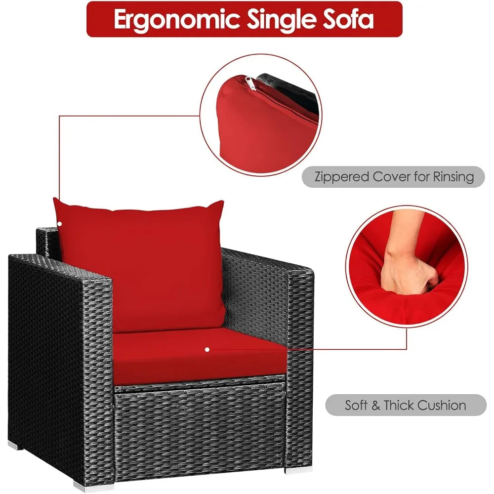 3 piece courtyard furniture rattan courtyard conversation set, with coffee table and cushion outdoor sofa set