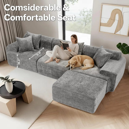 119’’ Modular Sectional Sofa, Cloud Sectional Couch with Deep Seat, Modern Modular Compression Sofa Couch with Chaise, Upholster
