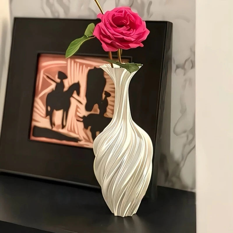 Modern Style Vase Room Decoration Plastic Flower Vase Wihte Black Flower Bottle Aesthetic Floral Arrangement Display Vase