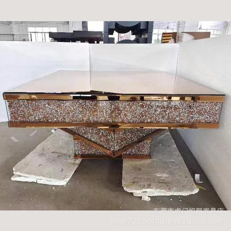 2024 hot sale modern light luxury rose gold 3D three-dimensional mirror rhinestone glass living room square coffee table corner