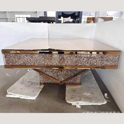 2024 hot sale modern light luxury rose gold 3D three-dimensional mirror rhinestone glass living room square coffee table corner