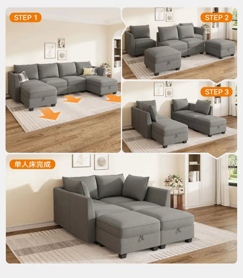 PYJ Fabric Storage Sofa Living Room Combination Module Card Seat Home Corner Princess Dual-purpose Sofa