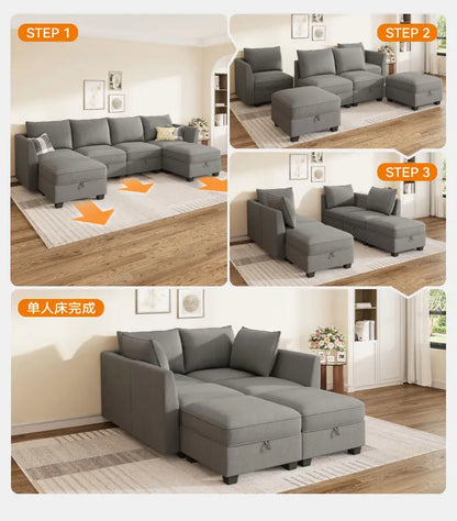 PYJ Fabric Storage Sofa Living Room Combination Module Card Seat Home Corner Princess Dual-purpose Sofa