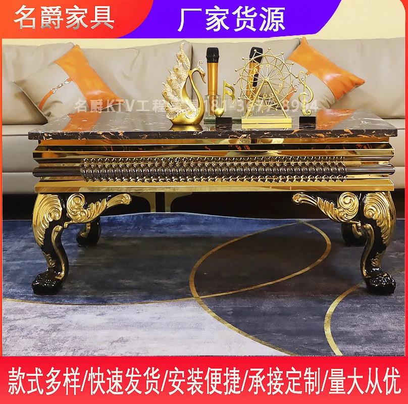 New KTV coffee table party bar light luxury marble coffee table European card seat stainless steel table customizat