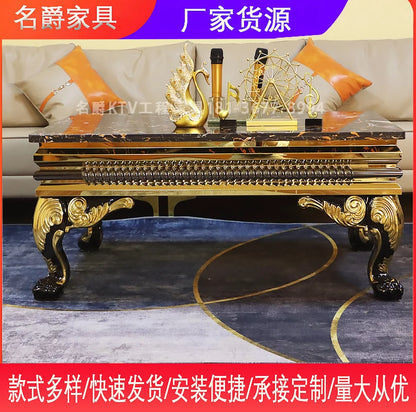New KTV coffee table party bar light luxury marble coffee table European card seat stainless steel table customizat