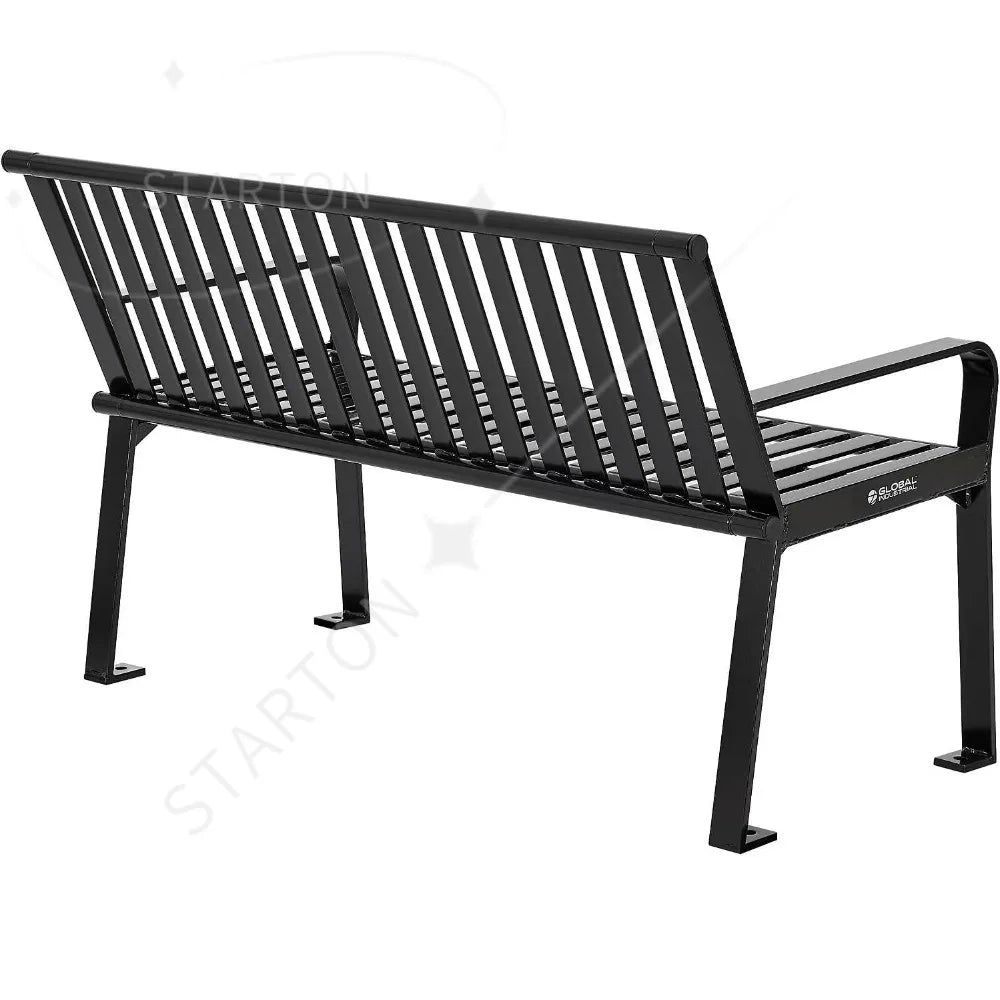 Four Ft Outdoor Park Bench, With Back Vertical Steel, 600 Lbs Capacity Black, Unassembled Heavy Duty Commercial