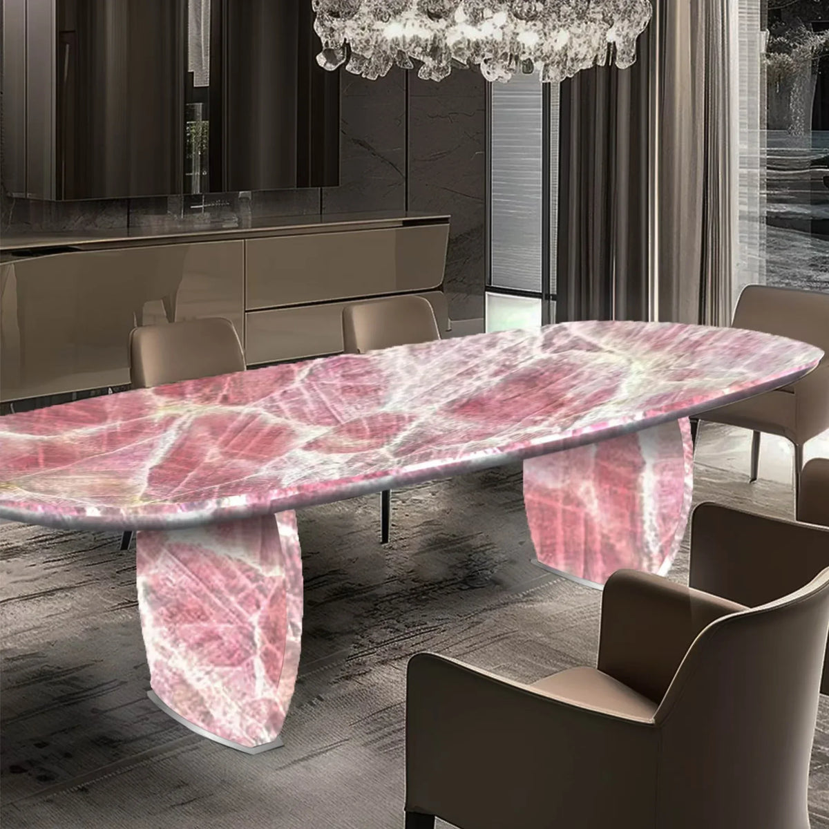 Luminous dining table Jade luxury stone dining table Light luxury large flat-floor villa High-end modern dining table