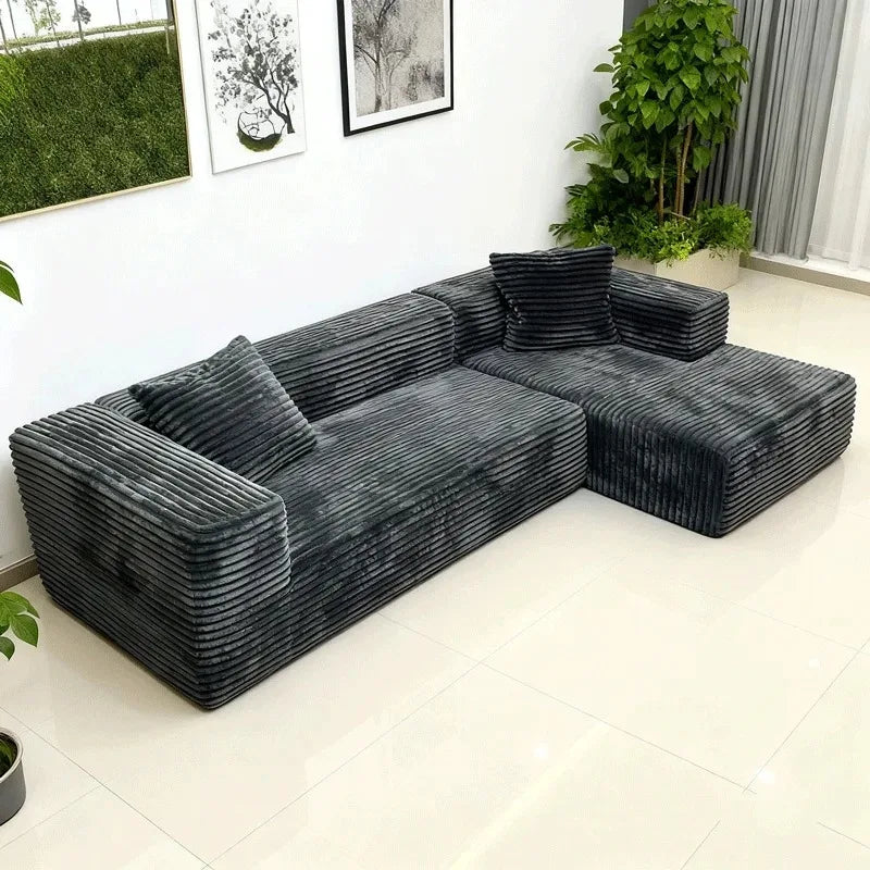 Compression sofa tofu block corduroy simple light luxury compression L-shaped corner sofa