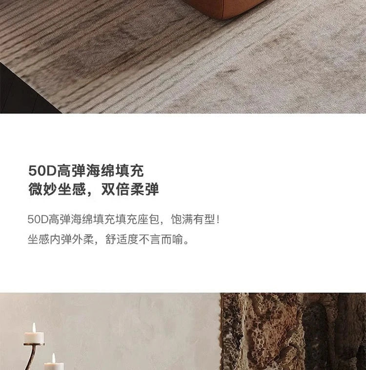 Leather sofa, small apartment living room straight row cowhide sofa